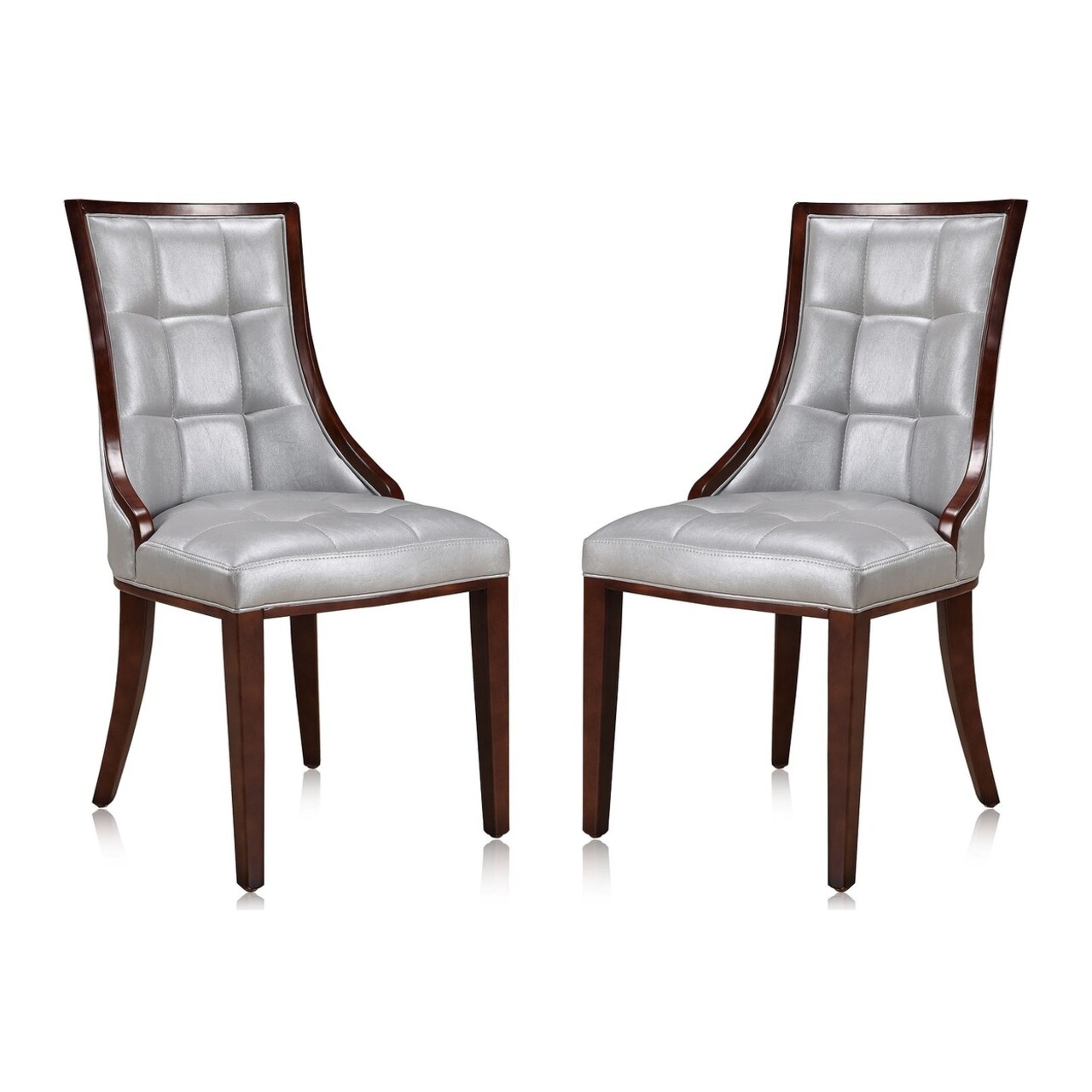 Manhattan Comfort Fifth Avenue Faux Leather Dining Chair and Walnut (Set of 2)